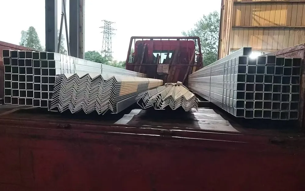 Bundles of hot dip galvanized angle steel in stock